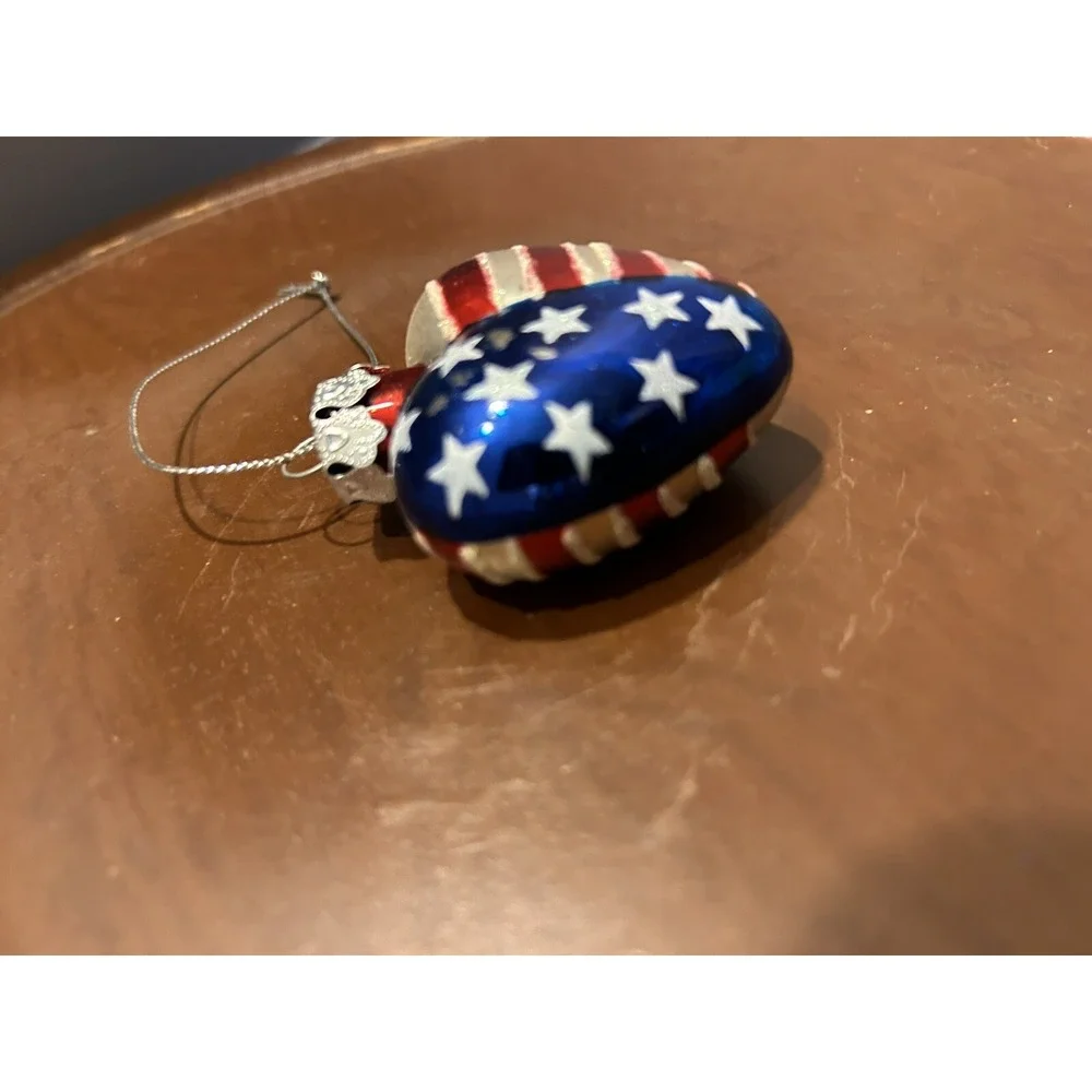 Glass patriotic USA flag stars stripes heart Christmas Ornament